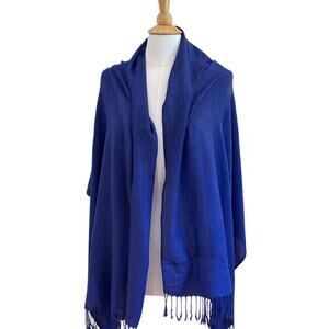 Royal Blue Paisley Silk Blend Pashmina Cashmere Wrap / Shawl, Fringe 25 by 80